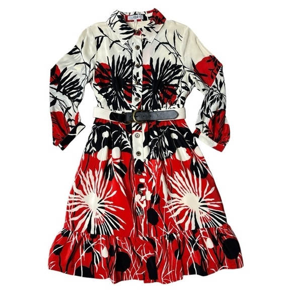 Tibi Women's Button Down Ruffle Hem 3/4 Sleeve Bold Floral Silk Dress NWOT Sz:8 - Picture 1 of 15